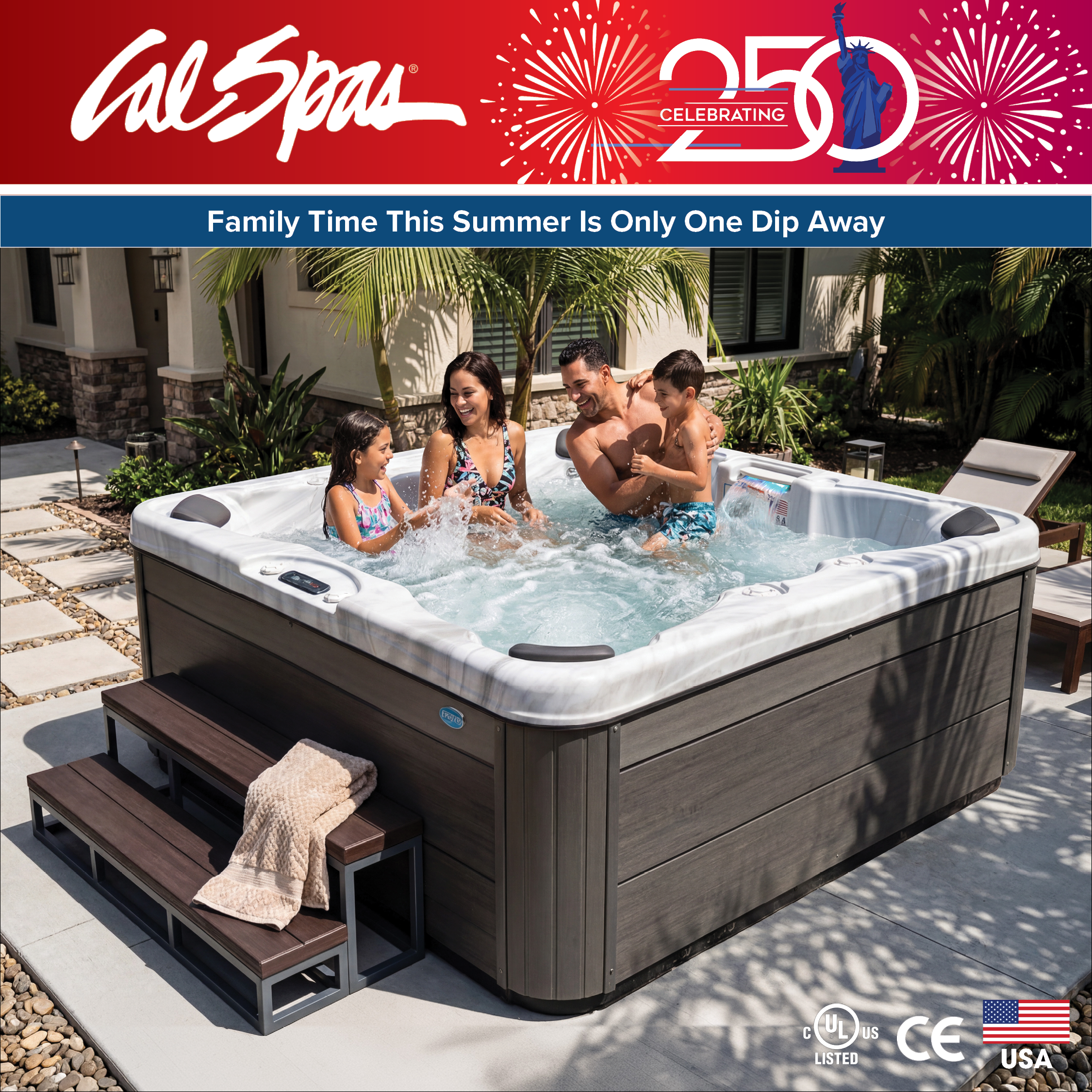 Calspas hot tub being used in a family setting - Elyria